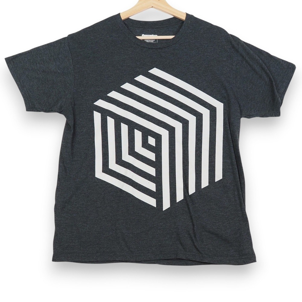 Design By Humans Mens Graphic Tee‎ Medium Geometric Spiral Gray Minimalist